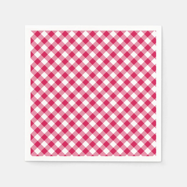 Retro Gingham Raspberry Serviette (Vorderseite)
