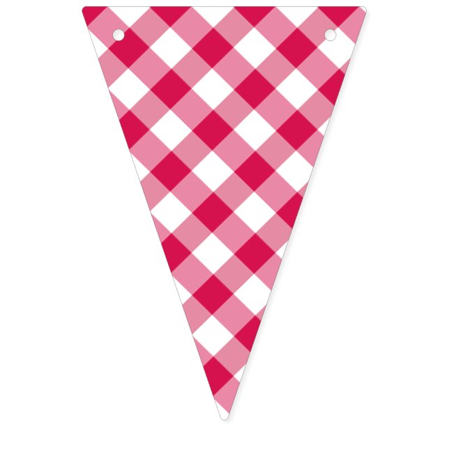 Retro Gingham Raspberry  Wimpelkette (Erste Fahne)