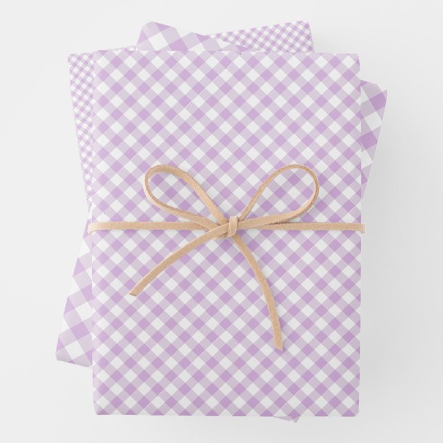 Retro Gingham Sanftes Lila Geschenkpapier Set (Beispiel)