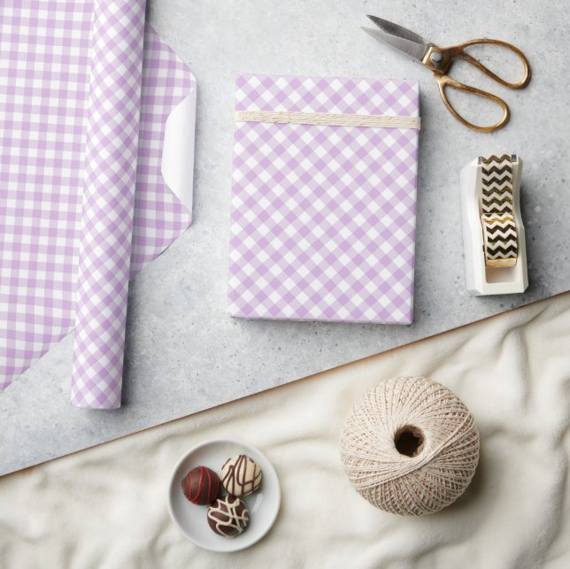 Retro Gingham Soft Lavendel Geschenkpapier (Kunsthandwerk)
