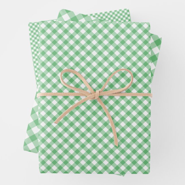 Retro-Gingham Sommergrün Geschenkpapier Set (Beispiel)