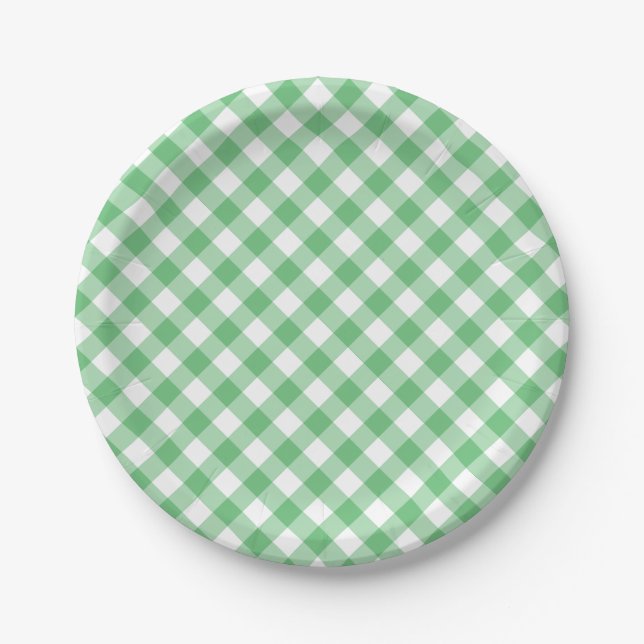 Retro-Gingham Sommergrün Pappteller (Vorderseite)