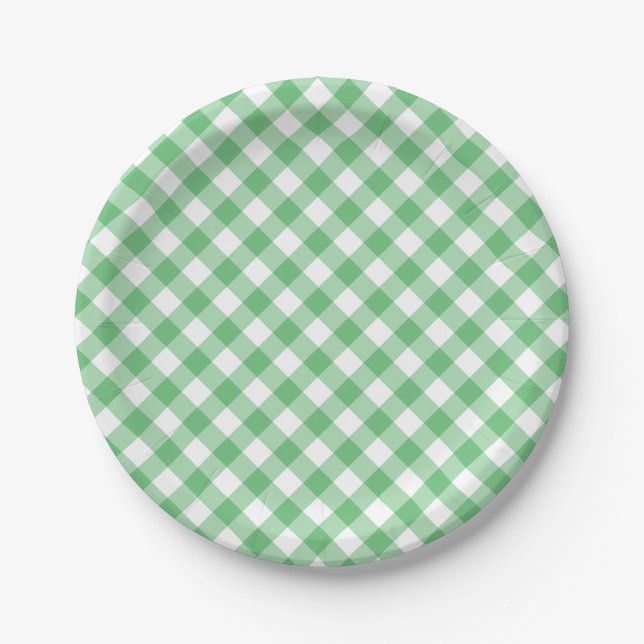 Retro Gingham Summer Green Pappteller (Vorderseite)