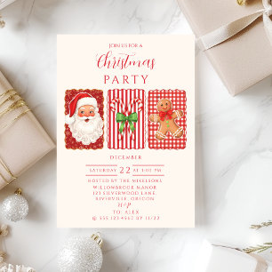 Retro-Gingham-Weihnachtsmann-Lebkuchen-Weihnachten Einladung
