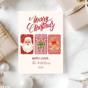 Retro-Gingham-Weihnachtsmann-Lebkuchen-Weihnachten Feiertagskarte