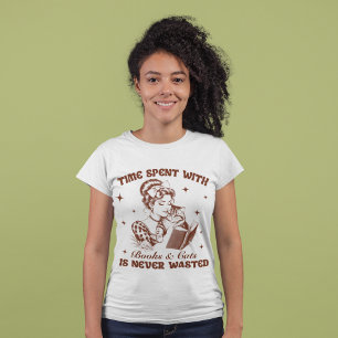 Retro-Girl-Bücher und -Katzen T-Shirt