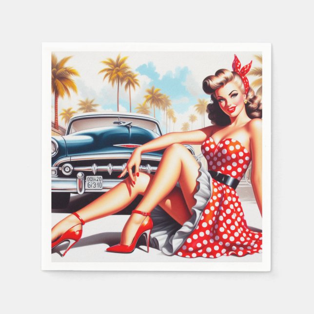 Retro Girl Classic Button Up Serviette (Vorderseite)
