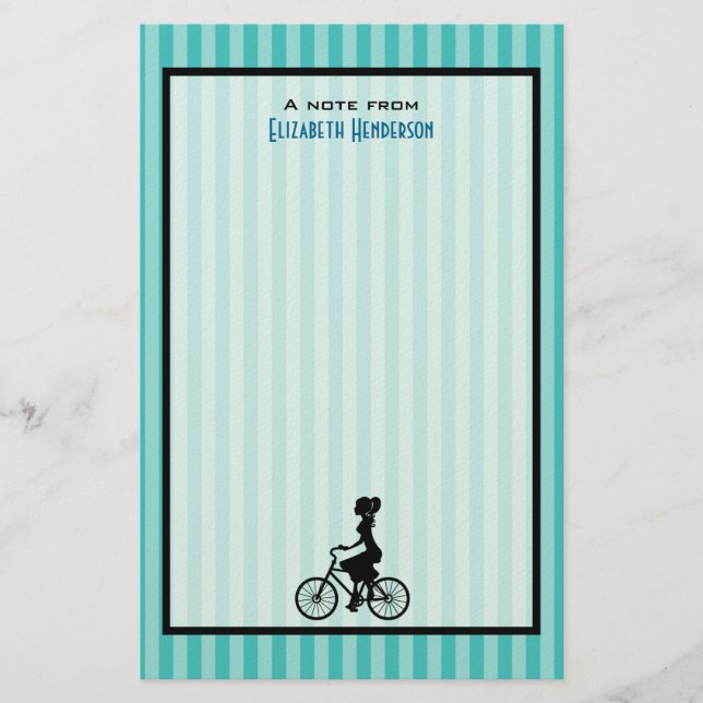 Retro Girl Cyclist Silhouette Briefpapier (Vorderseite)