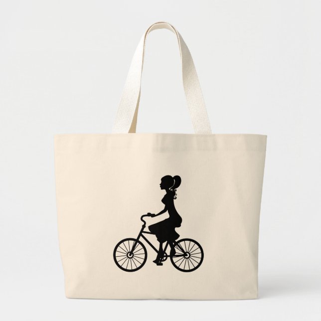 Retro Girl Cyclist Silhouette Jumbo Stoffbeutel (Vorne)