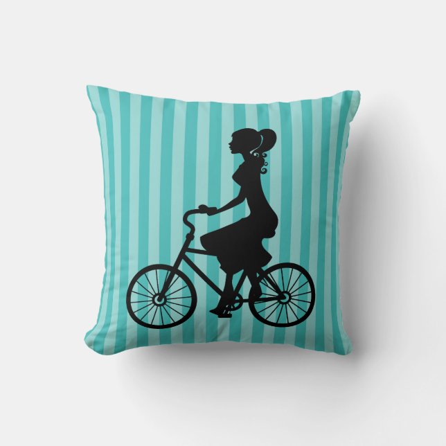 Retro Girl Cyclist Silhouette Kissen (Vorderseite)