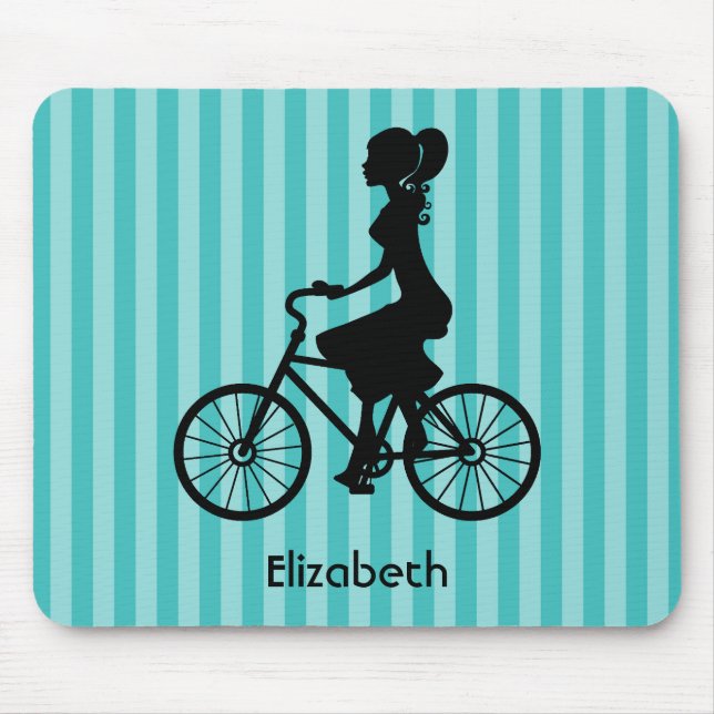 Retro Girl Cyclist Silhouette Mousepad (Vorne)
