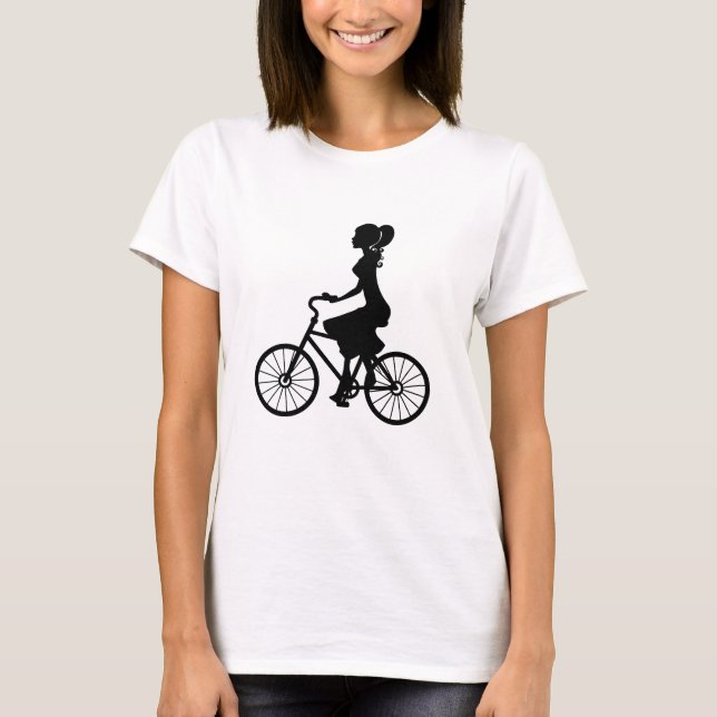 Retro Girl Cyclist Silhouette T-Shirt (Vorderseite)