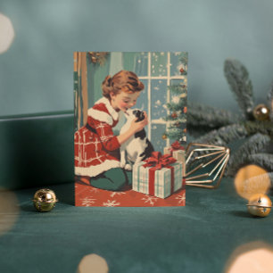 Retro Girl Dog Weihnachten Weihnachten