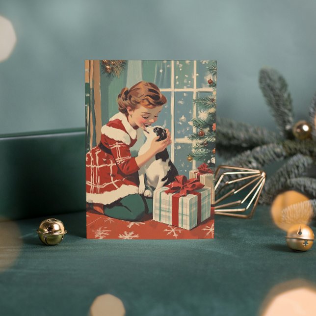 Retro Girl Dog Weihnachten Weihnachten (Von Creator hochgeladen)