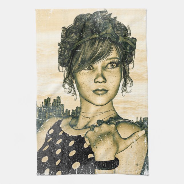 Retro Girl Geschirrtuch (Vertikal)