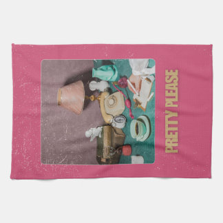 Retro Girl "Hübsche Bitte" Print Bright Vintag Geschirrtuch