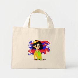 Retro Girl Mini Tote Bag Stoffbeutel