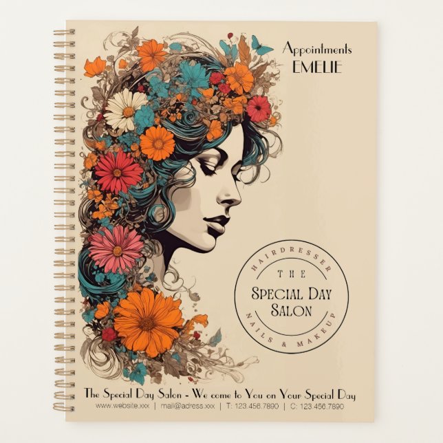 Retro Girl mit Blume im Haar - Business Planer (Vorderseite)