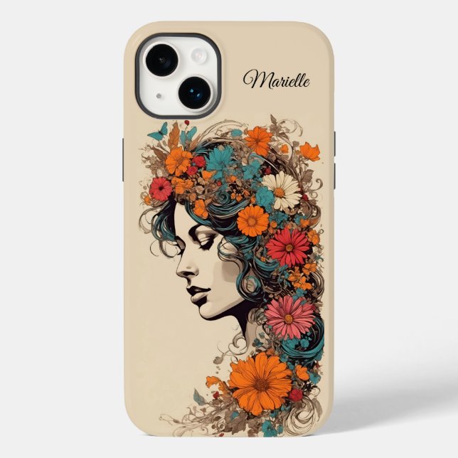 Retro Girl mit Blume im Haar Case-Mate iPhone 14 Plus Hülle (Rückseite)
