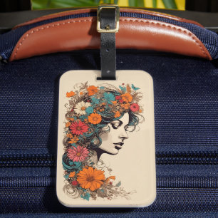 Retro Girl mit Blume im Haar Gepäckanhänger