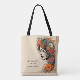 Retro Girl mit Blume im Haar Tasche