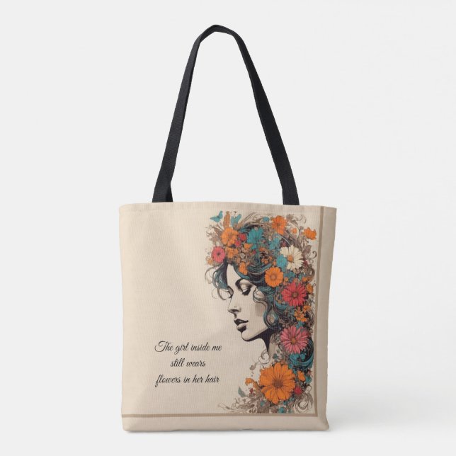 Retro Girl mit Blume im Haar Tasche (Rückseite)