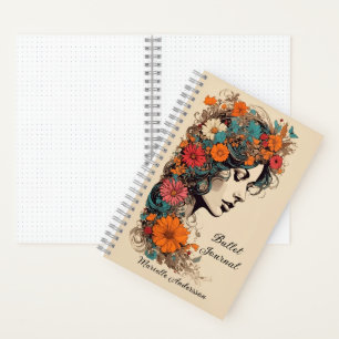 Retro Girl mit Blume in ihrem Haar Bullet Journal Notizbuch