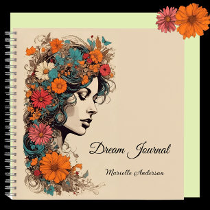 Retro Girl mit Blume in ihrem Haar, Dream Journal Notizbuch