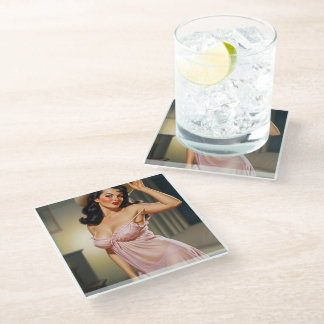 Retro Girl mit Cowboy Hat Glasuntersetzer