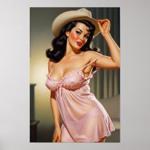 Retro Girl mit Cowboy Hat Poster