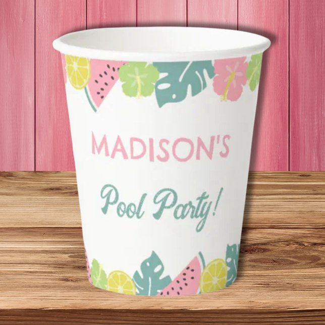 Retro Girl Pool Party Banner Pappbecher (Von Creator hochgeladen)