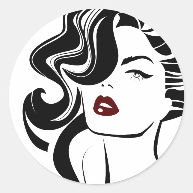 Retro Girl Red Lips Runder Aufkleber (Vorderseite)