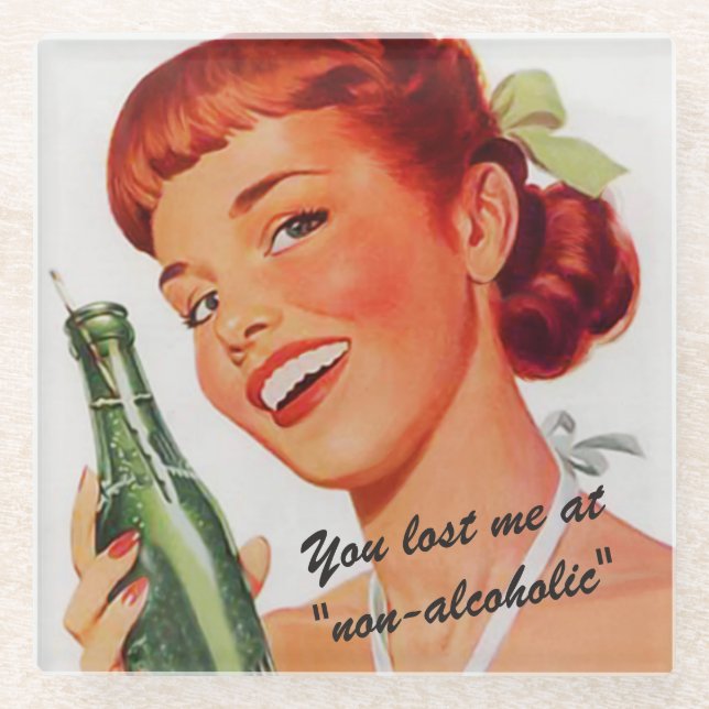 Retro Girl Soda Advert Custom Slogan Glasuntersetzer (Vorderseite)