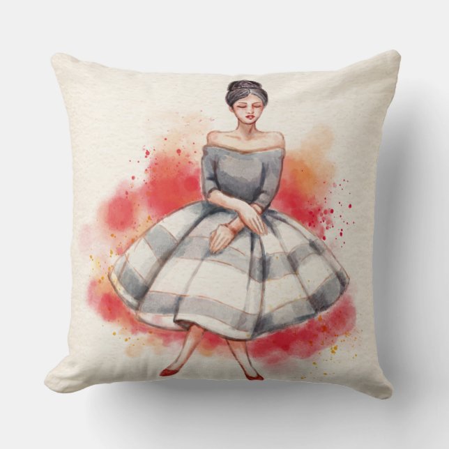 Retro Girl Throw Kissen (Vorderseite)