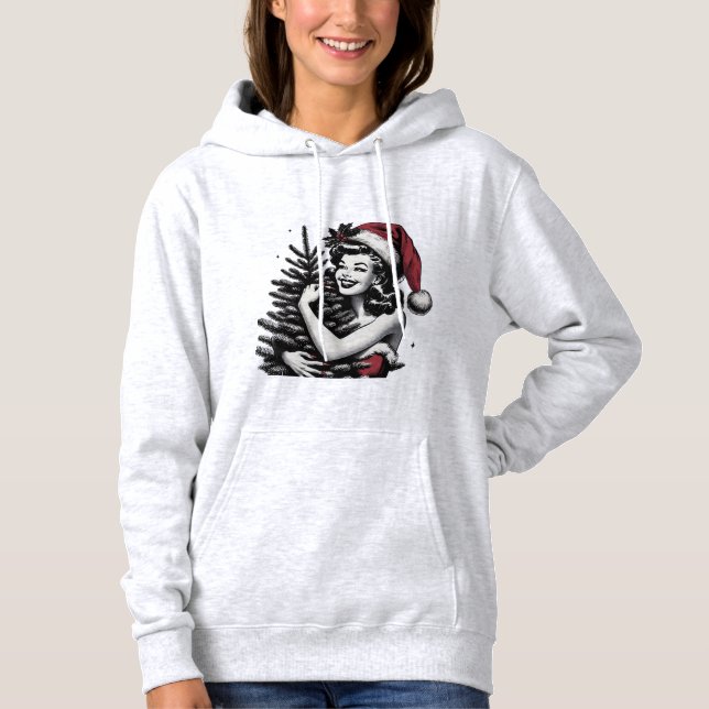 Retro Girl umarmt die Weihnachtsbaum-Hoodie Hoodie (Vorderseite)