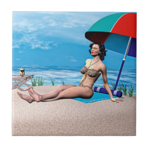 Retro Girl unter der Sonne Fliese