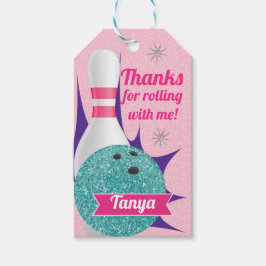 Retro Girls Glitzer Bowling Tenpin Party Geschenkanhänger