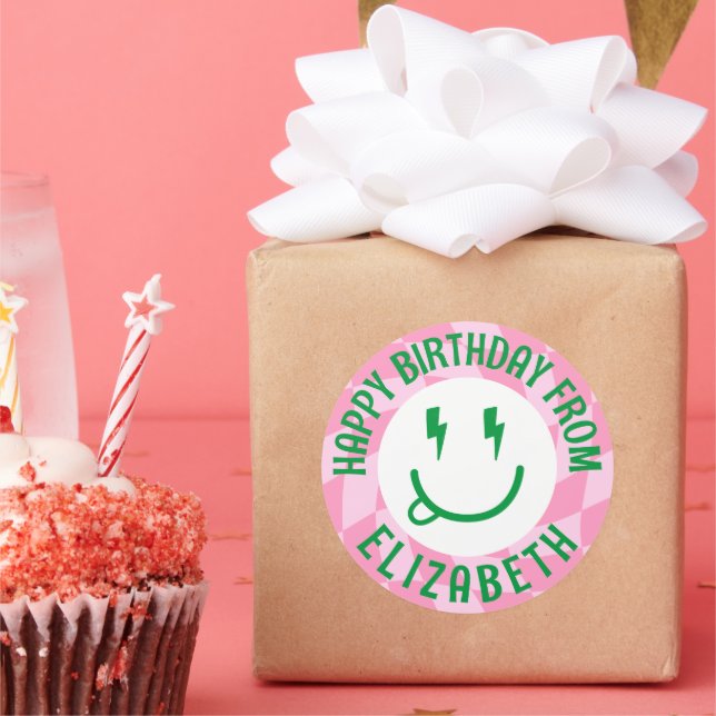 Retro Girls Happy Face Birthday Geschenkaufkleber Runder Aufkleber (Party)