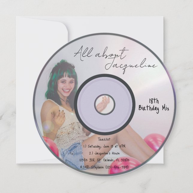 Retro Girl's Music CD Birthday Invitation Einladung (Vorderseite)
