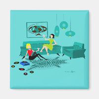 Retro Girl's Night in Square Magnet