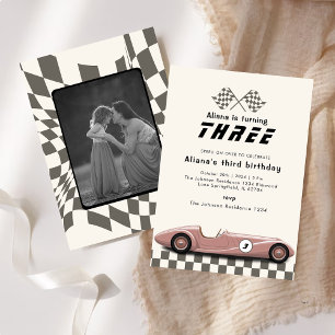 Retro Girls Vintag Pink Race Auto Geburtstagsparty Einladung