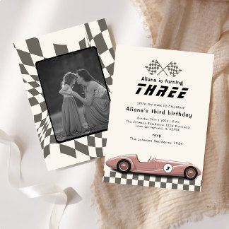 Retro Girls Vintag Pink Race Auto Geburtstagsparty Einladung