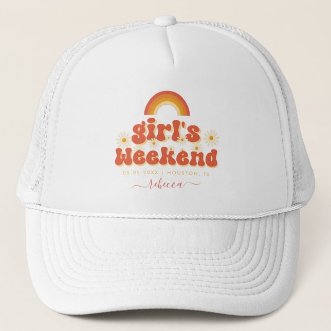 Retro Girls Weekend Individuelle Name Junggeselinn Truckerkappe (Vorderseite)