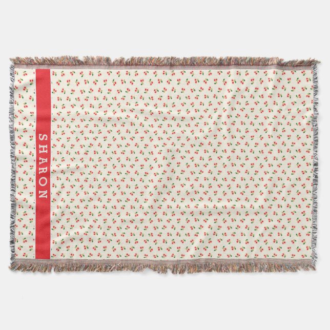 Retro girly rote Kirsche kopiert Monogramm Decke (Vorderseite)