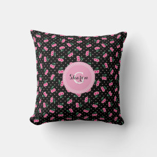 Retro girly schwarze rosa Kirsche kopiert Kissen