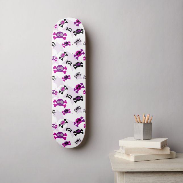 Retro Girly Skull Crossbones Goth Rockabilly Skateboard (Wandkunst)