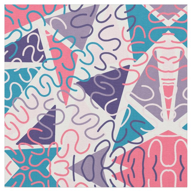 Retro Girly Squiggly Pink Triangle Geometrie Art Stoff (Nahaufnahme)