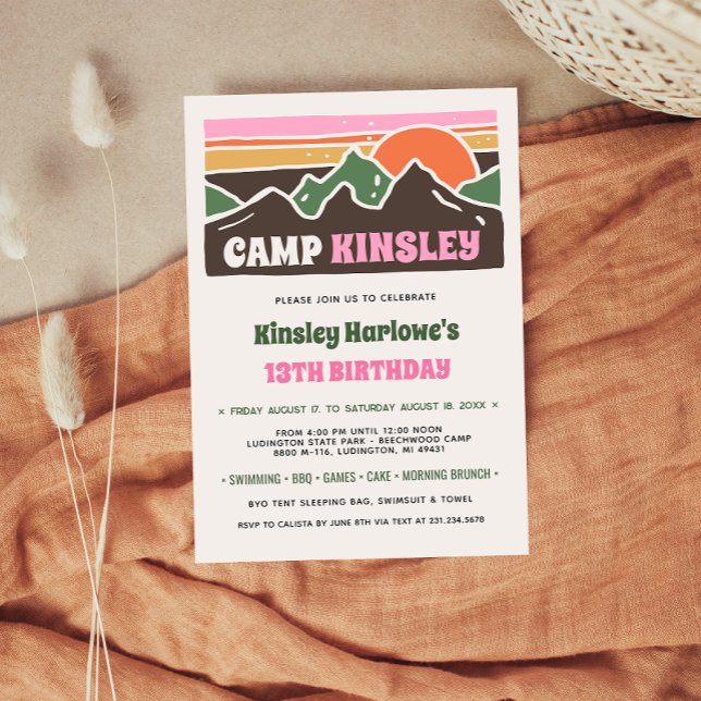 Retro Girly Weekend Camp Birthday Invitation Einladung (Retro Girly Weekend Camp Birthday Invitation
)