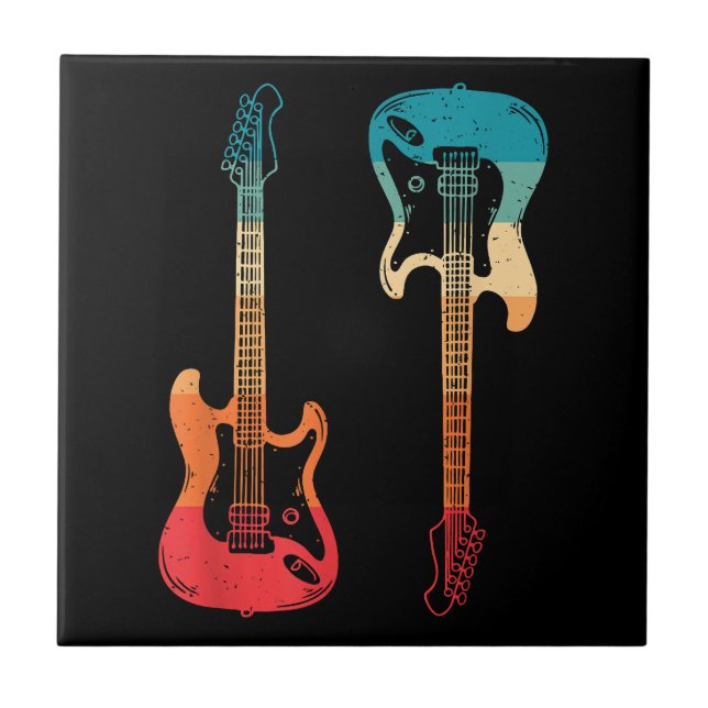 Retro Gitarre Gitarrist Electric Bass Gitarre Rock Fliese (Vorderseite)