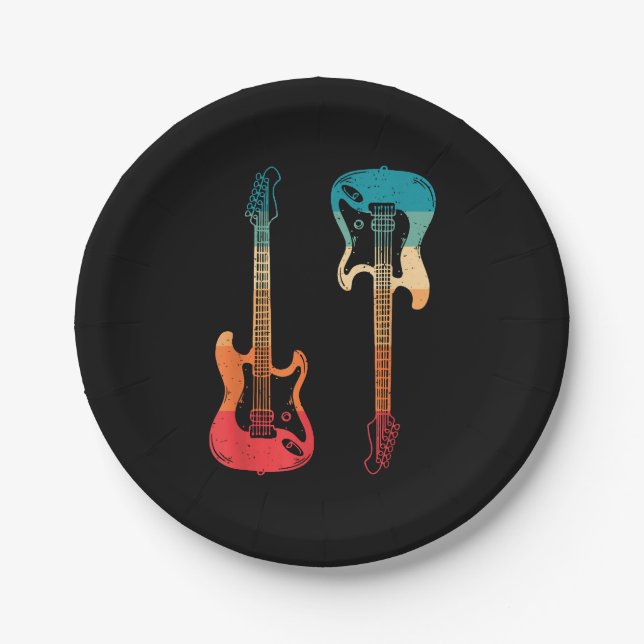 Retro Gitarre Gitarrist Electric Bass Gitarre Rock Pappteller (Vorderseite)